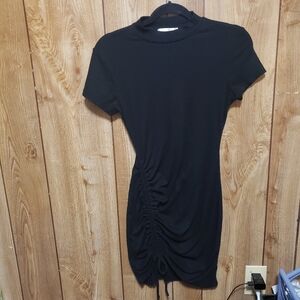 High Neck Mini Dress Sm Black Ribbed Bodycon Short Sleeve Heart & Hips
